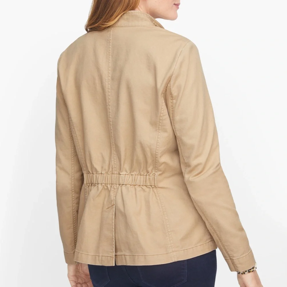 Talbots Petite Band Collar Jacket Size Lp Beige Button Front